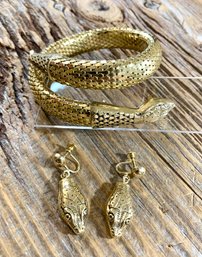 Vintage Whiting And Davis Mesh Coiled Snake Bracelet And Earrings