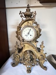 French Brass Porcelain Face Mantle Clock