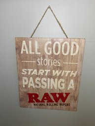 RAW Rolling Papers Wood Hanging Sign