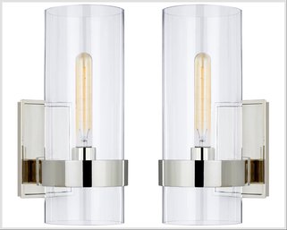 A Pair Of Visual Comfort Presidio Small Sconces - Ian K Fowler - Polished Nickel - 1/2