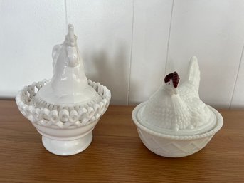 Vintage Milk Glass Westmorland Hens