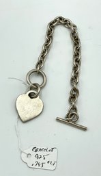 Sterling Silver Monogramed Heart Bracelet Marked 925 - 14.9 DWT