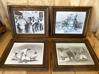 4 Antique Cowboy Photographs- Bar, Cow Tagging And The Gang