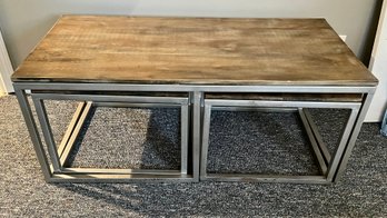 Mid Century Styled Wooden Top - Metal Frame Nesting Tables - Note Chip In Picture