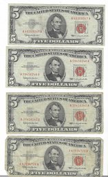 (4) 1963  $5 Red Seal United States Notes