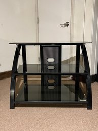 Black Tempered Glass And Metal Curved TV Stand