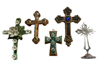 A Group Of Decorative Crosses - Wood, Ceramics, Metals