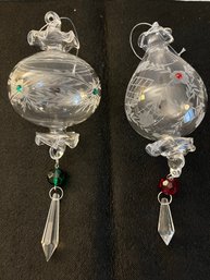 8 Etched Glass Ornaments With Faceted Dangles (2)