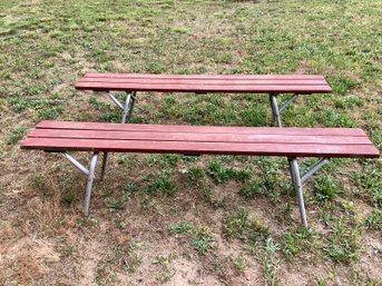 Pair Of Folding Wooden Yard And Garden Benches