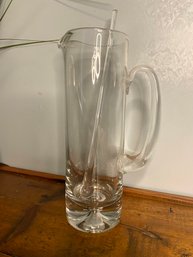 Mid Century Blown Martini Pitcher With Bell Bottom Glass Mixer