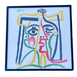 Pablo Picasso, Tete De Femme Silk Scarf Framed - 27 X 27 Head Of A Woman