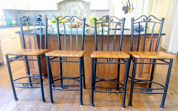 Fabulous Contemporary Wrought Iron And Wood Seat Kitchen Bar Chairs