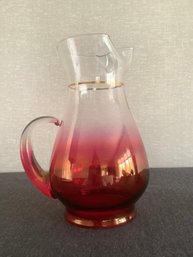 Cranberry And Clear Glass Pitcher