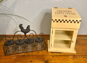 Rooster Wire Shelf With Jars And Counter Top Country Box