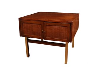 Mid-Century Wood And Rattan End Table