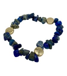 Lapis And Gold Tone Metal Beaded Bracelet