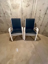 Set Of 4 Mesh Outdoor Chairs, Navy And White