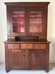 1800-1820 Pennsylvania Walnut Step Back Cupboard Original Glass Panes On Doors ( READ Description - 2 Pieces)