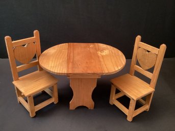Unfinished Wood Doll Furniture Dropleaf Table 2 Chairs Heart Back