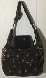 A69. Vera Bradley Quilted Brown & Rose Pattern Handbag & Wallet
