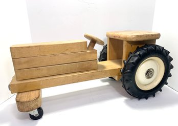 Vintage Community Playthings Wooden Ride-on Tractor Toy With Firestone Tires, Circa 1960's-70's