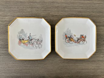 Set Of 2 Vintage Limoges Porcelain Dishes With Horse And Carriage Pattern