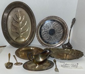 Silver Plated Assorted Lot, Trays, Ladle & Gravy Boat