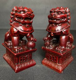 Asian Red Resin Foo Dog Figurines