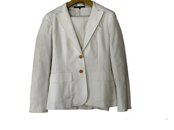 Theory Soft White Cotton Blazer Size Small And Pants Size 4