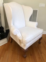 Wing Chair White Matelasse, Heavily Soiled