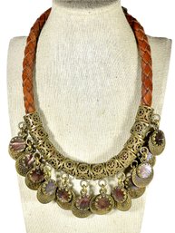 Ill Gioiello Di Firenze Italy Leather Gold Tone Amethyst Necklace