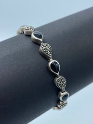 Beautiful Tear Drop Sterling Silver Black Onyx & Marcasite Bracelet