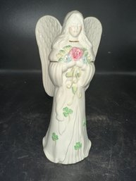 Rare 8 Inch Belleek Angel With Shamrock And Rose