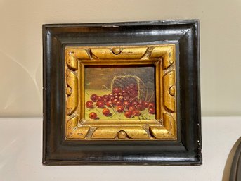 Framed Small Oil Painting Of A Basket Of Apples, Signed By Artist