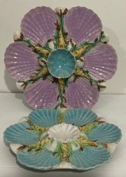 Antique Majolica Colorful & Stunning Oyster Plates