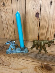 Solid Brass Donkey And Mouse Candlestick