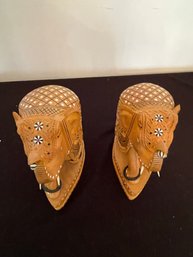 Pair Handcarved Wooden Elephants