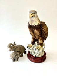 Andrea By Sadek Of Japan Figurine Of American Bald Eagle & African Elephants