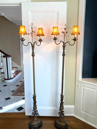 Beautiful Pair Antique Ornate Double Lantern Floor Lamps  (LOC: S1)