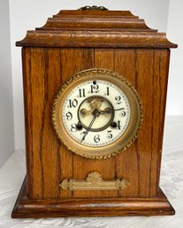 Late 19th Century Mantle Clock With Open Escapement & Key  12' H X 9' W X 5.5' Depth UNTESTED