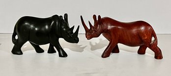 Carved Wood Rhinocerous Figures