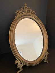 Handsome Beveled Antique Oval Vanity Or Wall Mirror With Pegasus Feet