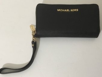 Michael Kors Black Leather Wristlet Handbag