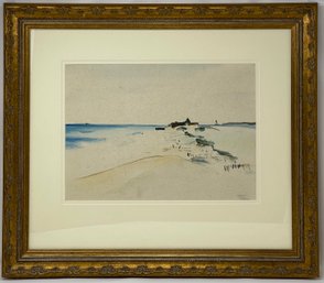 Beach Abstract Watercolor Painting, Framed