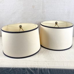 Pair Of Large Drum Lampshades With Harps And Finials