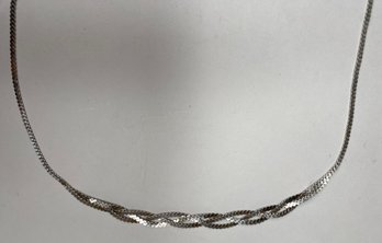 Vintage 925 Sterling Silver Necklace - Woven Braid Pattern - Flat Chain - Almost 18 Inches Long - SS