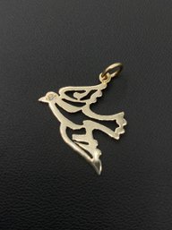 14k Yellow Gold Dove With Diamond Charm / Pendant