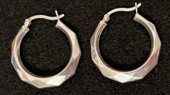 Vintage Sterling Silver 925 Faceted Hoop Pierced Earrings 1 Inch Dangle