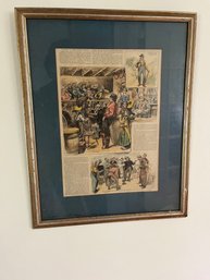 An Antique Framed Hand Colored Woodcut  Engravings 1880's 'Lawing  The North Woods.'   Backwoods Justice