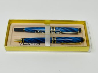 Montefiore Blue Swirl 2 Pen Set In Original Box